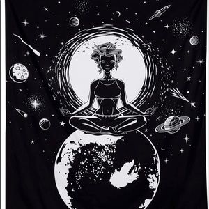 Galaxy Meditation Black White Tapestry 51.9” x 59.1” NWT